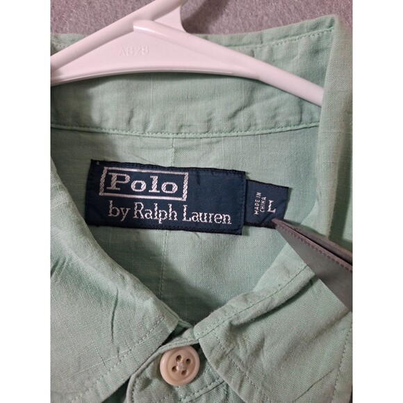 Vintage Polo Ralph Lauren Linen Blend Shirt Men Large Green Seafoam  Roll Tab - Picture 5 of 10